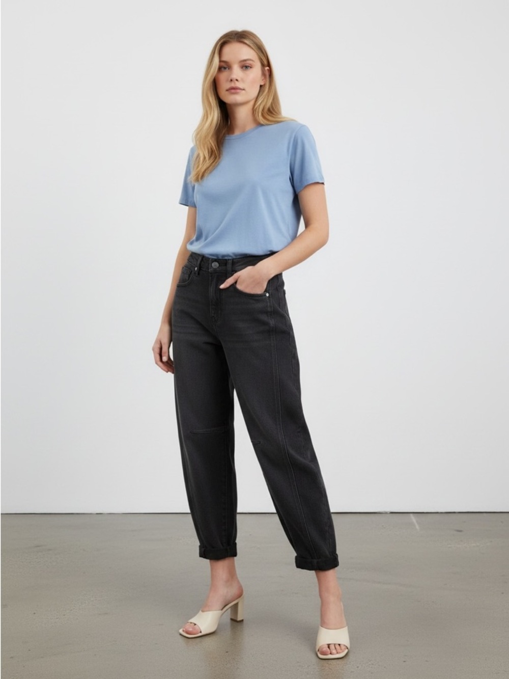 1301 • Black Soft Stretch Relaxed Fit Barrel Jeans